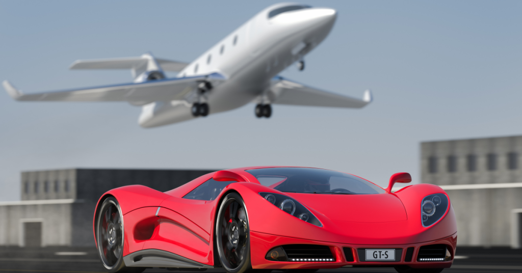 red supercar under a private jey - automtive vs aviation